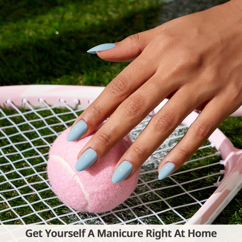BTArtbox Press On Nails Short - Pastel Light Blue Almond Press On Nails with Glue for Women, Opaque Soft Gel Glue On Nails in 16 Sizes - 32 Stick On Nails Kit, Sky Dash - Image 2