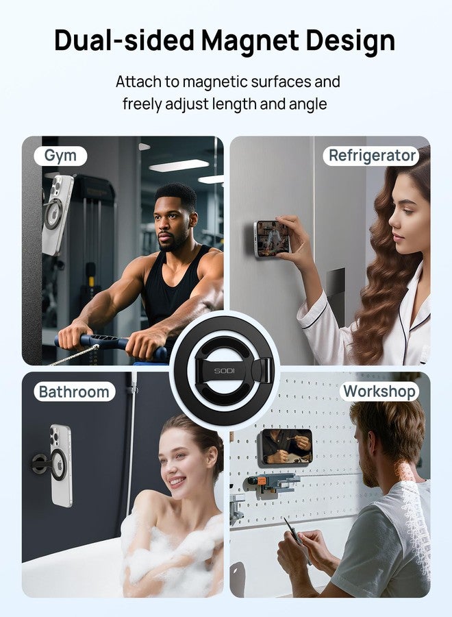 SODI 2025 Dual-Sided Magnetic Phone Grip, Ultra-Strong Grip, Upgraded Dual-Fold Magnetic Phone Holder for Gym, Rugged Compatible with Magsafe Kickstand for iPhone 17/16/15/14/13/12 Series, Black - Image 4