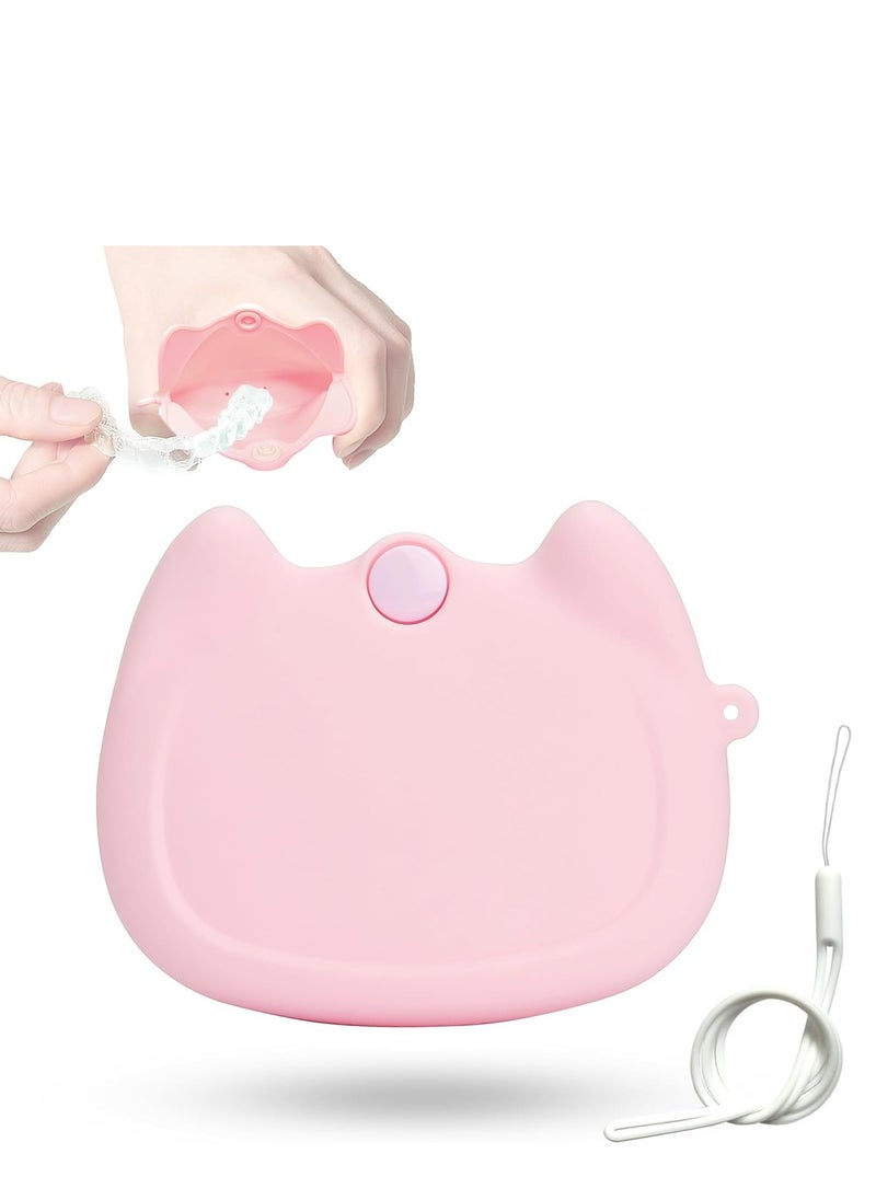 KASTWAVE - Retainer Box,Silicone Teeth Retainer Box with Breathing hole Portable orthodontic Box, for Travel Partial Denture Night Mouth Guard Aligner Case (Pink) - Image 1