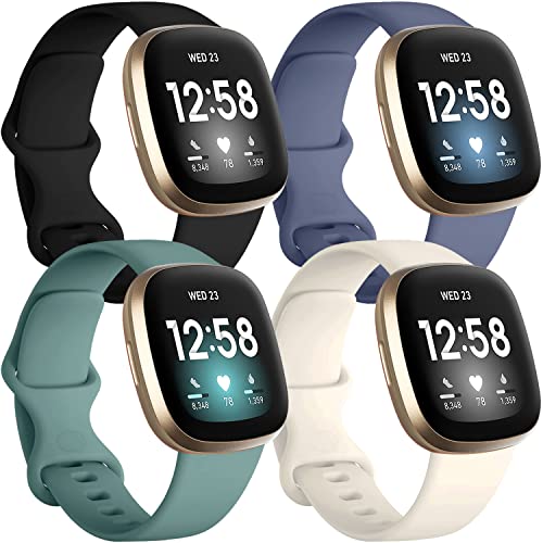 Getino Compatible with Fitbit Sense 2/ Sense Bands/Versa 4/ Versa 3 Bands Women Men, Silicone Sport Accessories, Band for Fitbit Sense/Sense 2/ Versa 4/ Versa 3, Small Black/Bluegray/Apricot/Pinelv - Image 1