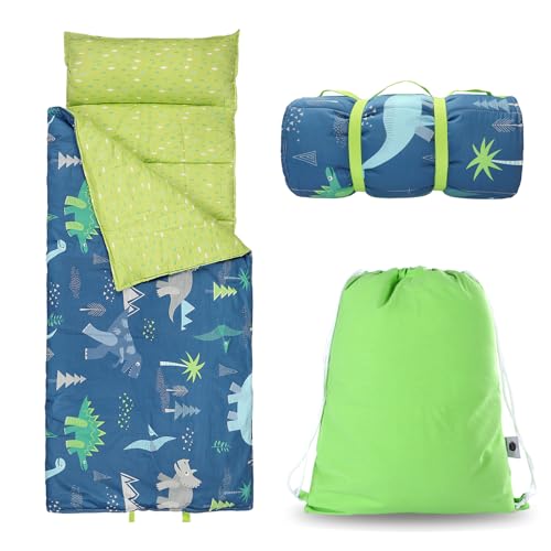 Hi Sprout Toddlers Nap Mat with Removable Pillow and Soft Blanket Lightweight Daycare Preschool Kindergarten Sleeping Bag Travel Slumber for Kids Girls BoysDinosaur - Image 1