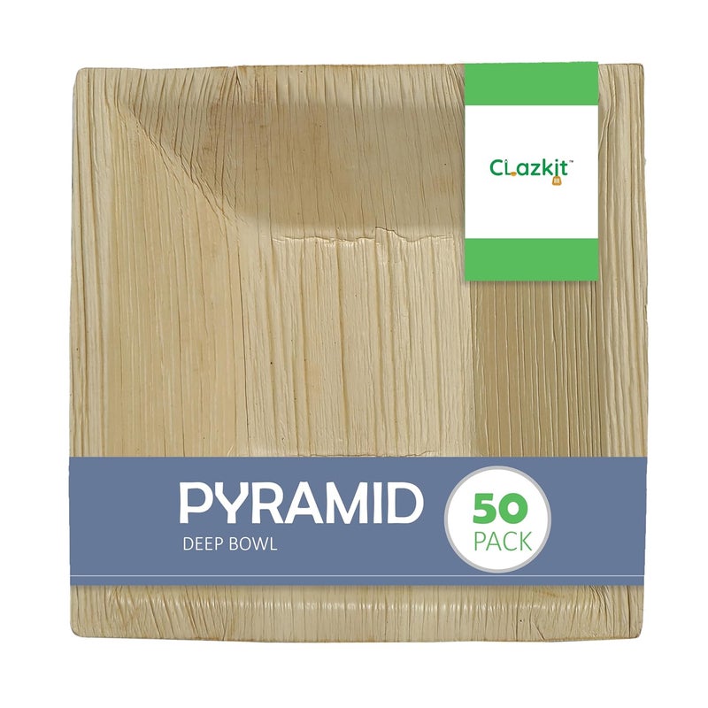Clazkit 50 Pack Areca Deep Pyramid Bowl Like Wooden Bamboo Eco Friendly Biodegradable Use and Throw Small Dona for Serving Pasta Soup Snacks Birthday Wedding Party 65 Inch - Image 1