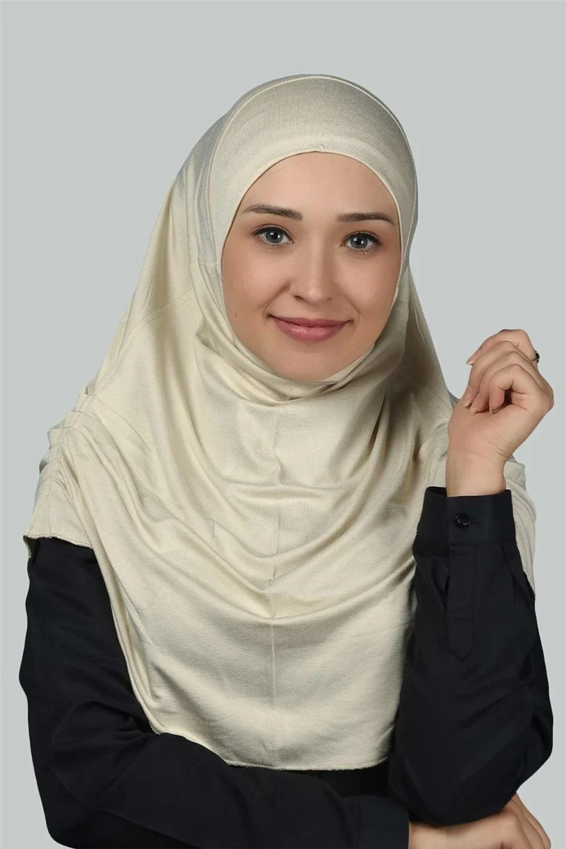 التوبة Ready-made Turban Gathered Pleated Practical Scarf Hijab Hijab - Prayer Cover - Cream