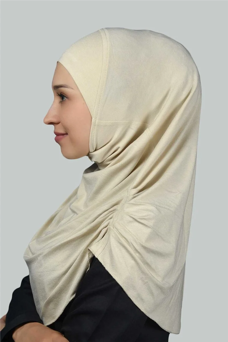 التوبة Ready-made Turban Gathered Pleated Practical Scarf Hijab Hijab - Prayer Cover - Cream