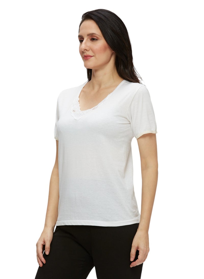BYC WOMEN'S COTTON UNDERSHIRT (V-NECK) - WHITE  - Image 3