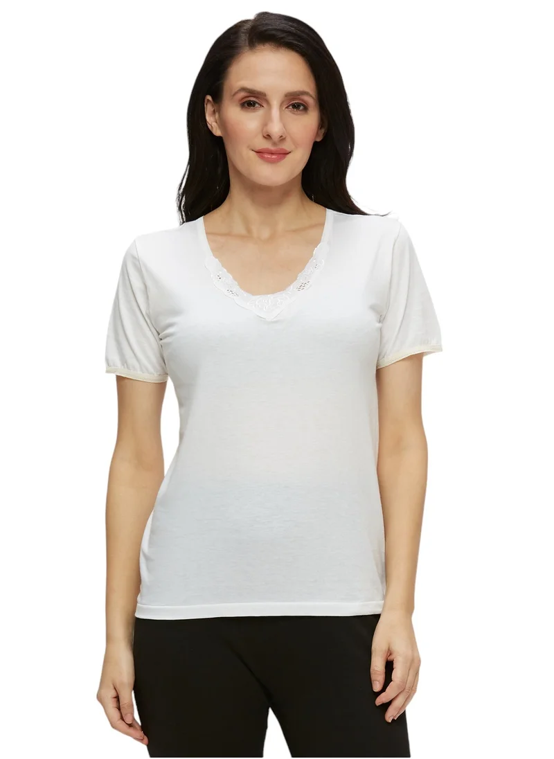 BYC WOMEN'S COTTON UNDERSHIRT (V-NECK) - WHITE