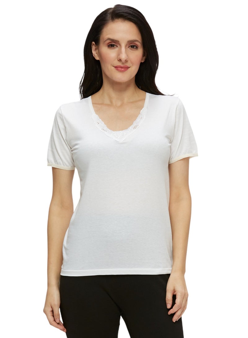 BYC WOMEN'S COTTON UNDERSHIRT (V-NECK) - WHITE  - Image 2