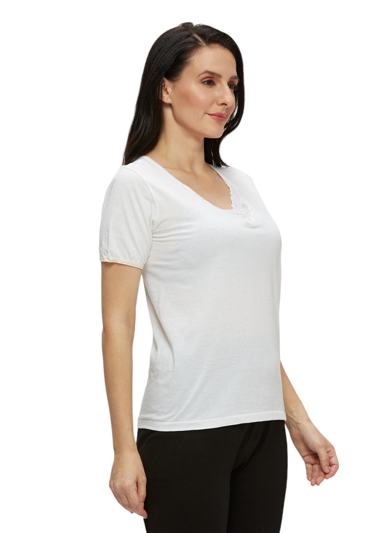 BYC WOMEN'S COTTON UNDERSHIRT (V-NECK) - WHITE  - Image 4