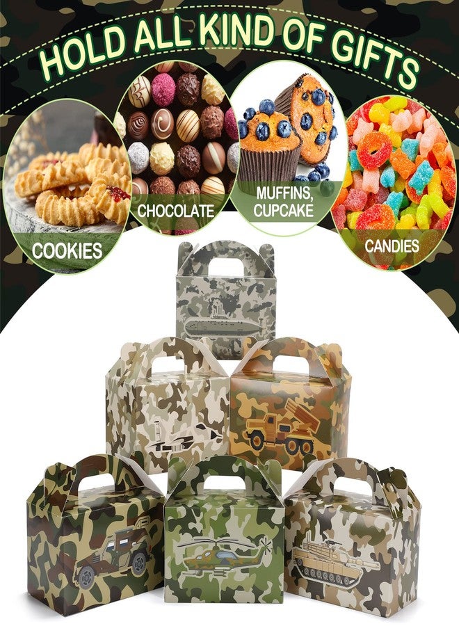 Spakon 24 PCS Camo Party Favors Boxes Camouflage Army Goodie Paper Camouflage Treat Boxes with Handle Camo Birthday Party Supplies for Candy Cookie Wrapping, 6 x 3.5 x 3.5 Inch, 6 Designs - Image 2