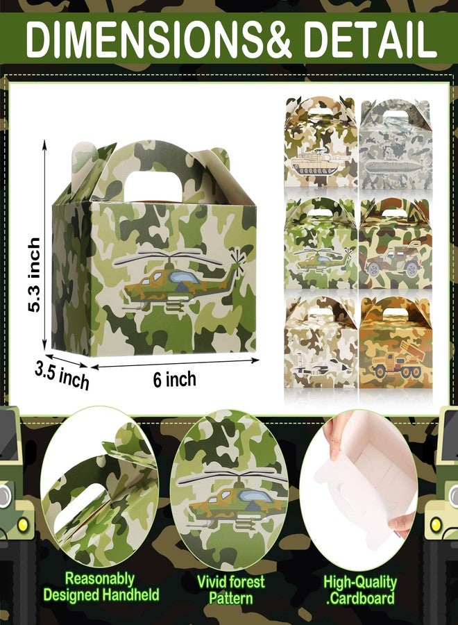 Spakon 24 PCS Camo Party Favors Boxes Camouflage Army Goodie Paper Camouflage Treat Boxes with Handle Camo Birthday Party Supplies for Candy Cookie Wrapping, 6 x 3.5 x 3.5 Inch, 6 Designs - Image 3