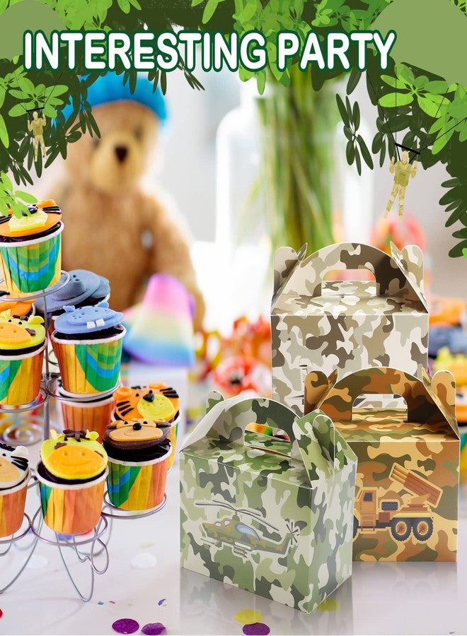 Spakon 24 PCS Camo Party Favors Boxes Camouflage Army Goodie Paper Camouflage Treat Boxes with Handle Camo Birthday Party Supplies for Candy Cookie Wrapping, 6 x 3.5 x 3.5 Inch, 6 Designs - Image 4