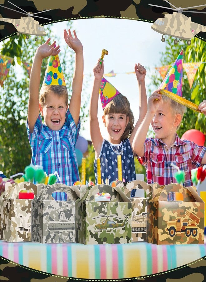 Spakon 24 PCS Camo Party Favors Boxes Camouflage Army Goodie Paper Camouflage Treat Boxes with Handle Camo Birthday Party Supplies for Candy Cookie Wrapping, 6 x 3.5 x 3.5 Inch, 6 Designs - Image 5
