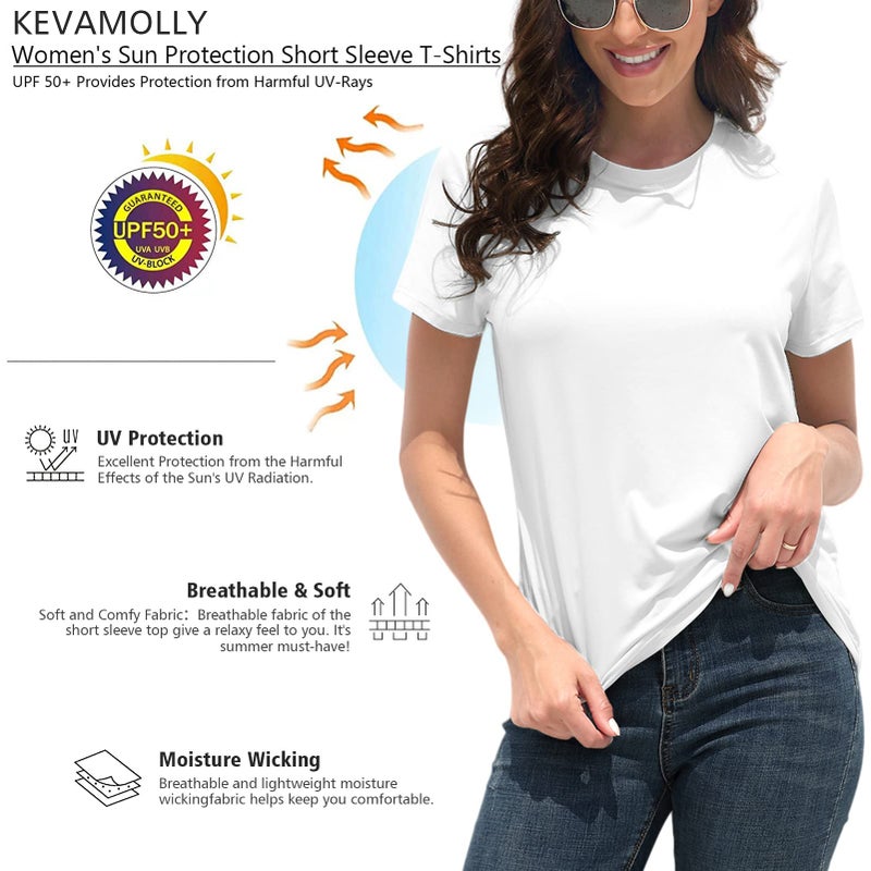KevaMolly Basic White T Shirts for Women UPF 50+ Short Sleeve Casual 2026 Spring Summer Tops Solid Loose Fit Crew Neck Tees Tshirt XL - Image 4