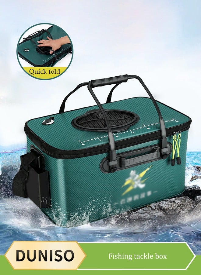 DUNISO Fishing bucket, foldable EVA bait bucket, multi functional portable live fish container, with side pockets and adjustable shoulder straps, can bear 70kg, 40 * 25 * 24cm - Image 1