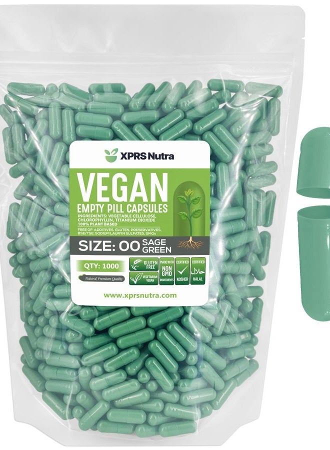 XPRS Nutra Size 00 Empty Capsules - 1000 Count Empty Vegan Capsules - Vegetarian Empty Pill Capsules- DIY Vegetable Capsule Filling- Veggie Pill Capsules Empty Caps (Sage Green) - Image 1