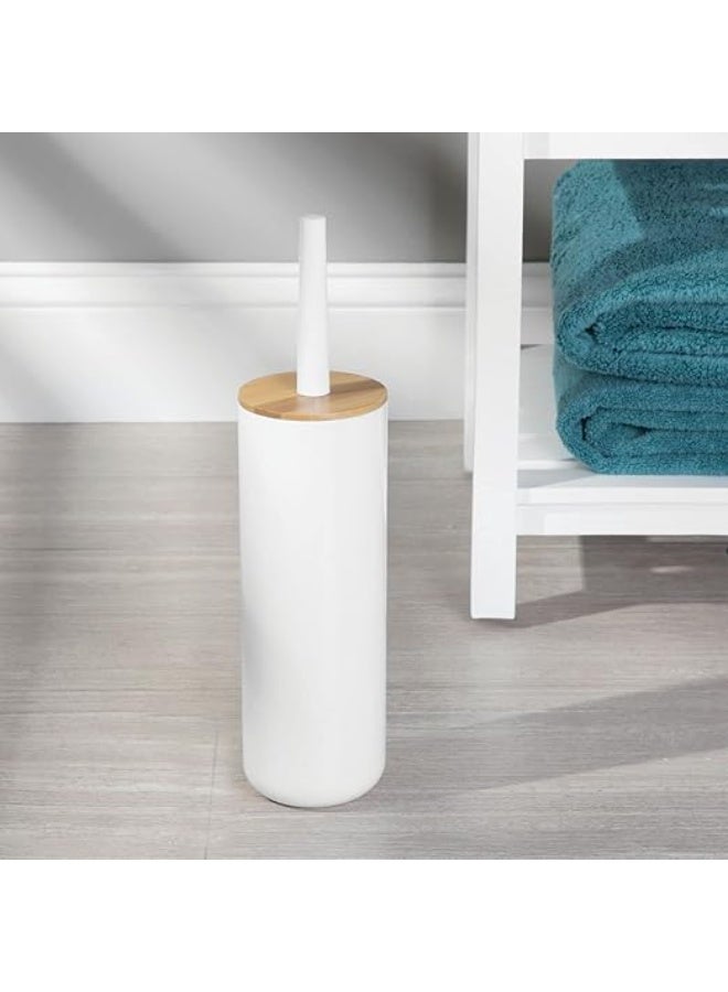 Compact Freestanding Plastic Toilet Bowl Brush And Holder For Bathroom Storage Sturdy Deep Cleaning Natural Bamboo Accent Shield Top One Size White - Image 2
