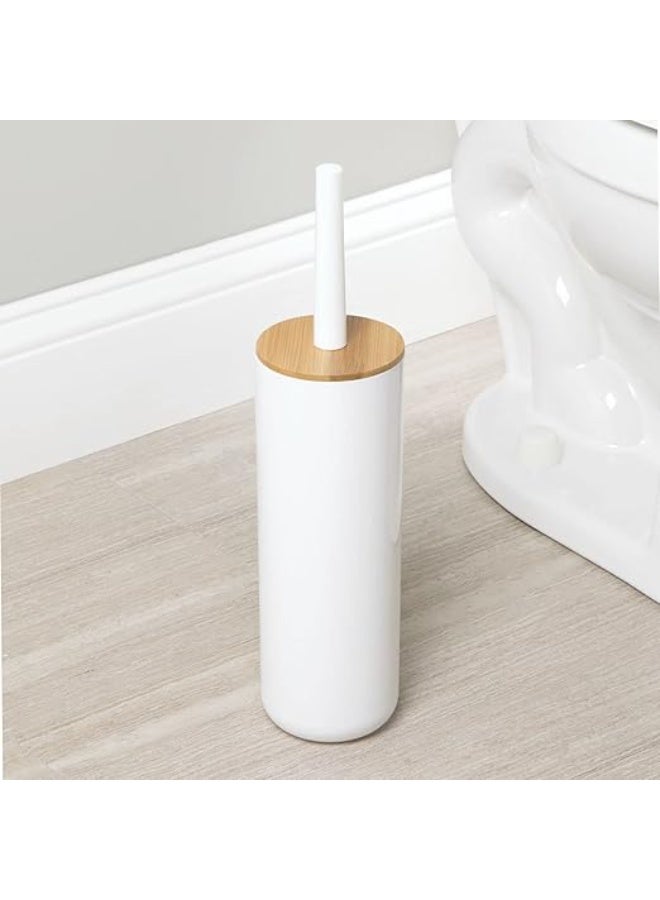 Compact Freestanding Plastic Toilet Bowl Brush And Holder For Bathroom Storage Sturdy Deep Cleaning Natural Bamboo Accent Shield Top One Size White - Image 3