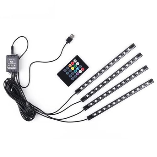 Leiboow Car LED Strip Lights 4Pcs 48 LED Interior Lights Multicolor Music Car Strip Light Under Dash Lighting Kit with Sound Active Function and Remote Controller DC 12V - Image 1