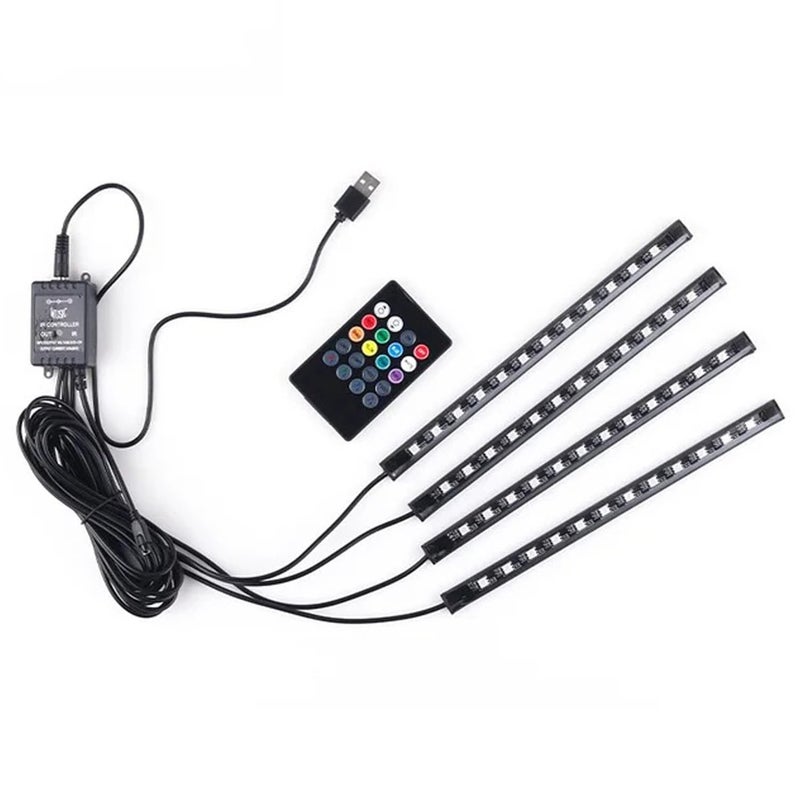 Leiboow Car LED Strip Lights 4Pcs 48 LED Interior Lights Multicolor Music Car Strip Light Under Dash Lighting Kit with Sound Active Function and Remote Controller DC 12V - Image 3