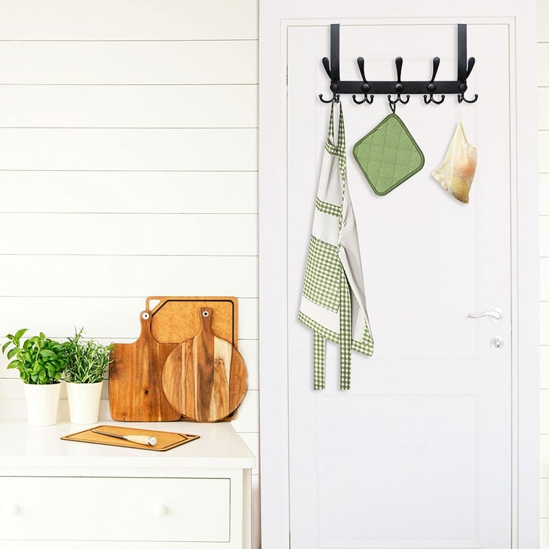 WEBI Over The Door Hook Door Hanger Hook Rack with 5 Tri Hooks for Hanging Coats, Door Towel Rack Door Coat Hanger Over Door Coat Rack for Behind Back of Bathroom,Black,2 Packs - Image 3