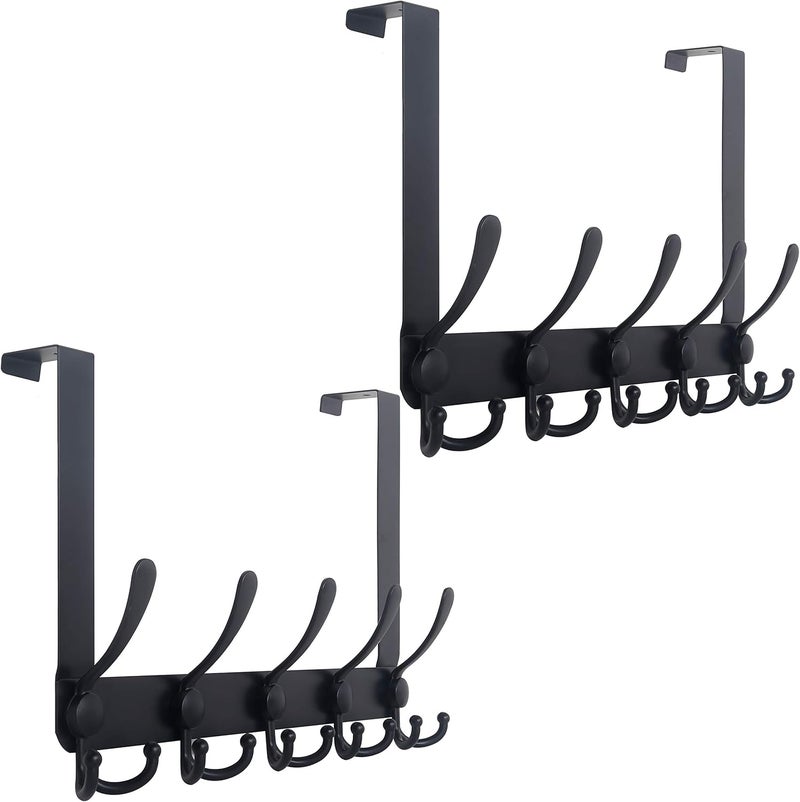 WEBI Over The Door Hook Door Hanger Hook Rack with 5 Tri Hooks for Hanging Coats, Door Towel Rack Door Coat Hanger Over Door Coat Rack for Behind Back of Bathroom,Black,2 Packs - Image 1