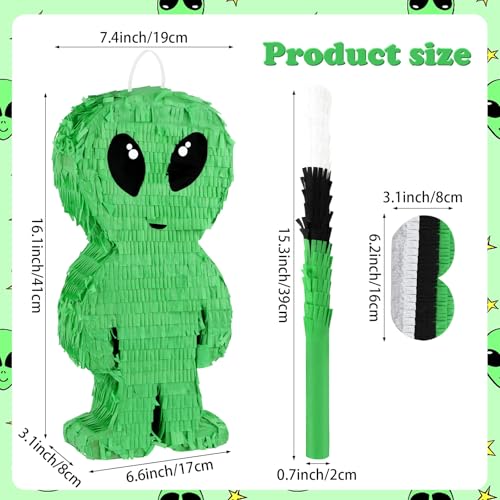 Abilat Alien Pinata with Stick and Blindfold Green Space Alien Birthday Party Decorations for Kids Boys Outer Space Theme Party Supplies - Image 5