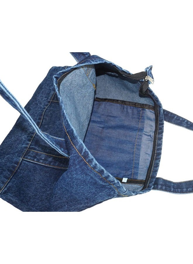 YunZh Denim Tote Bag Casual Style Lightweight Classic Retro Travel Shopper Shoulder Handbag, E-darkblue, Medium - Image 5