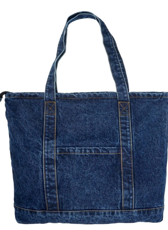 YunZh Denim Tote Bag Casual Style Lightweight Classic Retro Travel Shopper Shoulder Handbag, E-darkblue, Medium - Image 1