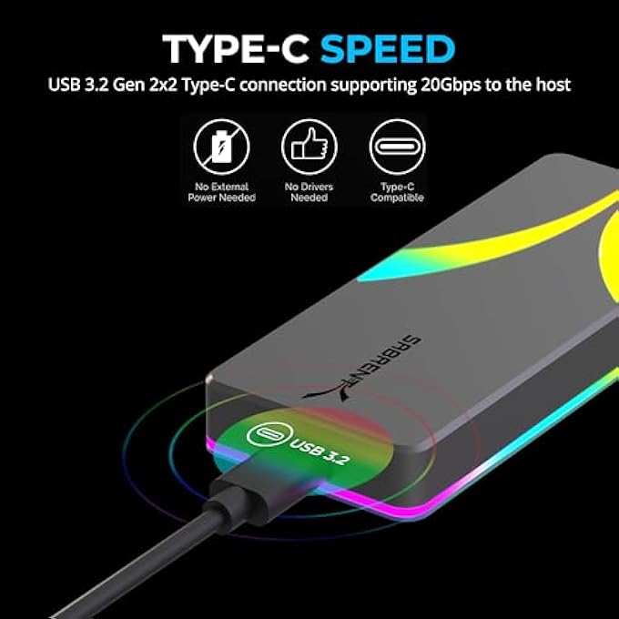 SABRENT ROCKET RGB USB C 20GBPS M.2 SATA/NVME SSD ENCLOSURE (EC-RGBG) - Image 3