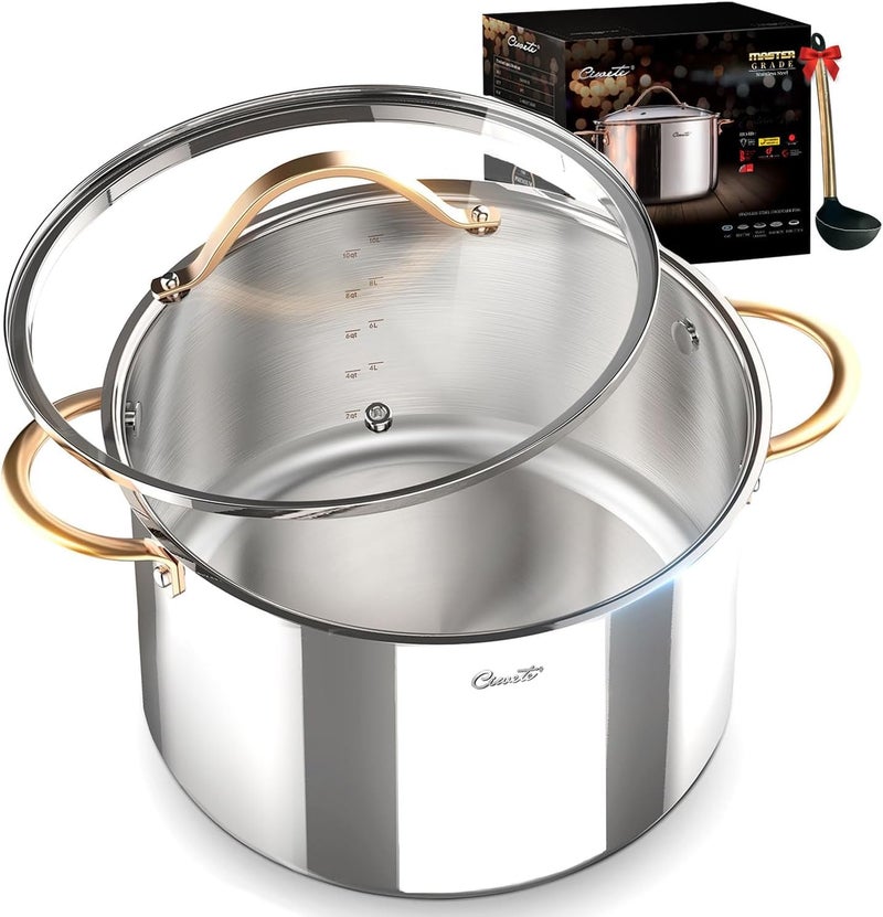 Ciwete Stock Pot 12 Quart, 18/10 Tri-Ply Stainless Steel Whole Clad Stock Pot with Lid, Seamless 12 QT Cooking Pot with Copper Handle, Healthy Stockpots, Induction, Gas, Oven and Dishwasher Safe - Image 1