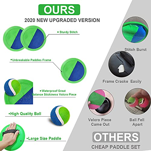 Jalunth Ball Catch Set Games Toss Paddle - Beach Toys Back Yard Lawn Outdoor Pool Backyard Camping Throw Age 3 4 5 6 7 8 9 10 11 12 Years Old Boys Girls Kids Adults Family Outside Easter Gifts Green - Image 3