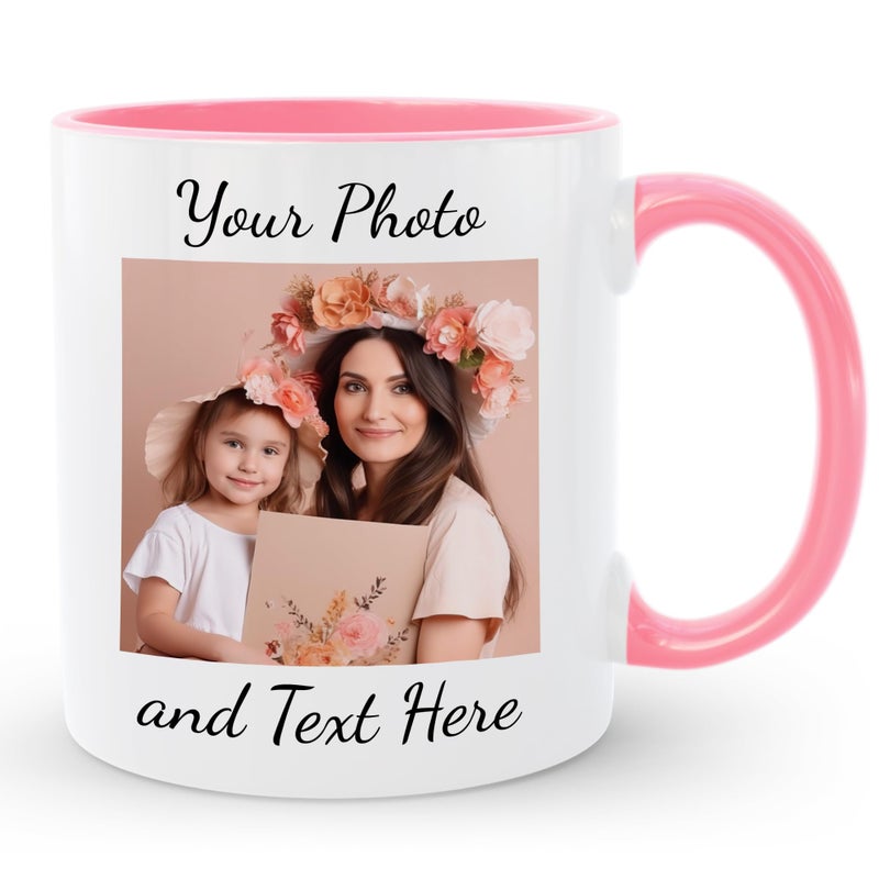 Giftbees Personalized Coffee Mug Custom Picture Text or Logo Ceramic Mug Customized Gift for Men Women Taza Personalizada with Photo and Words Customizable 11 Oz Tea Cup White Pink