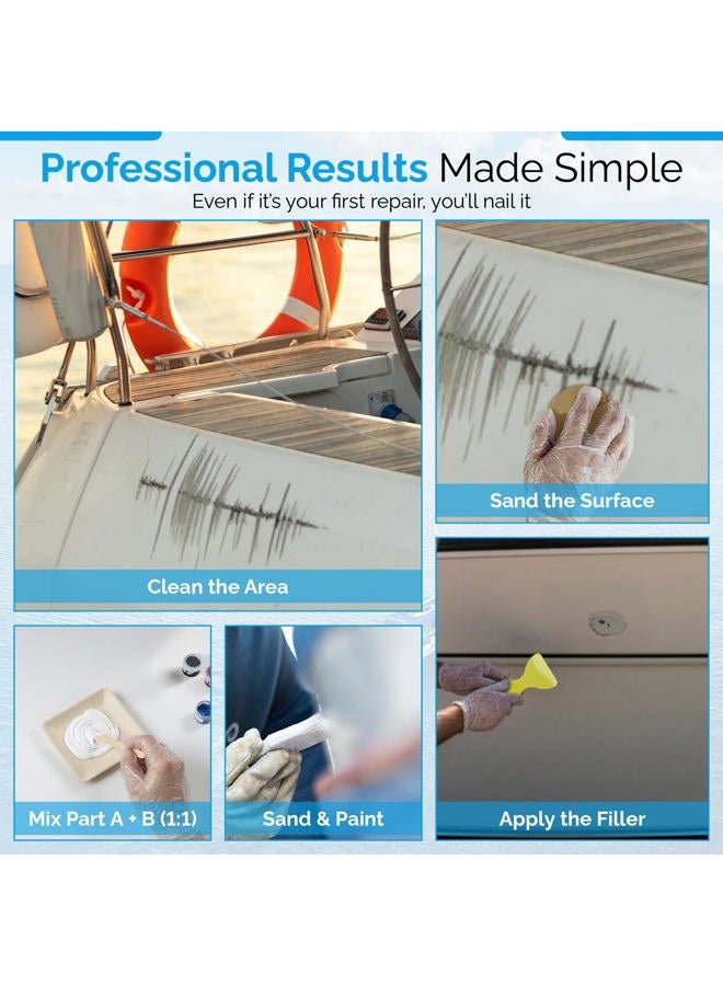 NautiPro Fiberglass Boat Repair Kit – Professional Gel Coat Repair Kit for Boats, Marine Epoxy Filler Fixes Chips, Cracks & Holes – Color Match (4 Pigments), Waterproof, UV-Resistant, Easy DIY Boat Repair - Image 3