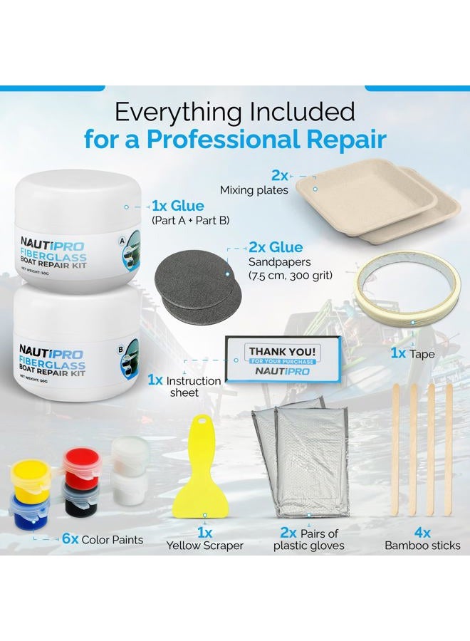 NautiPro Fiberglass Boat Repair Kit – Professional Gel Coat Repair Kit for Boats, Marine Epoxy Filler Fixes Chips, Cracks & Holes – Color Match (4 Pigments), Waterproof, UV-Resistant, Easy DIY Boat Repair - Image 2