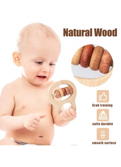 Generic 4Pcs Montessori Wooden Rattle Toy Set, Handbell Toys for Baby 0 6 12 Months Early Education Natural Wood Puzzle Color Shaker Bell Set  - Image 4