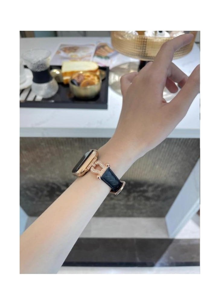 Generic U-shaped buckle woven leather strap for Apple Watch - Black  - Image 2