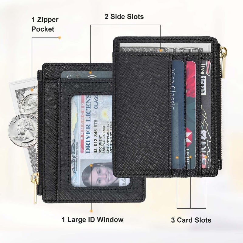 Sodsay Card Case Slim Front Pocket Wallet for Women Credit Card Holder with Keychain(CH Black) - Image 2