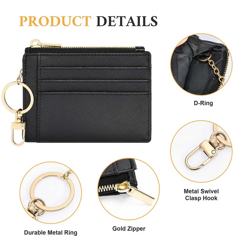 Sodsay Card Case Slim Front Pocket Wallet for Women Credit Card Holder with Keychain(CH Black) - Image 3