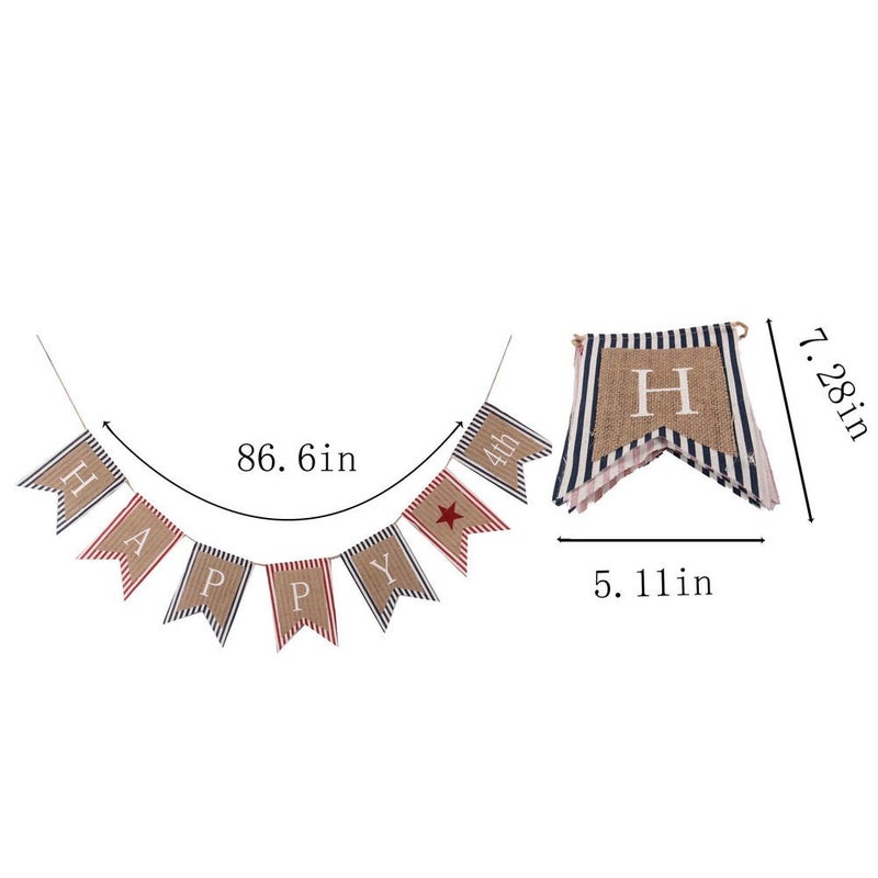 GOER Happy 4th of July Banner No DIY Required Natural Burlap and Cotton Independence Day Decorations Fourth of July Party Supplies Total Length 86.6 Inch - Image 5