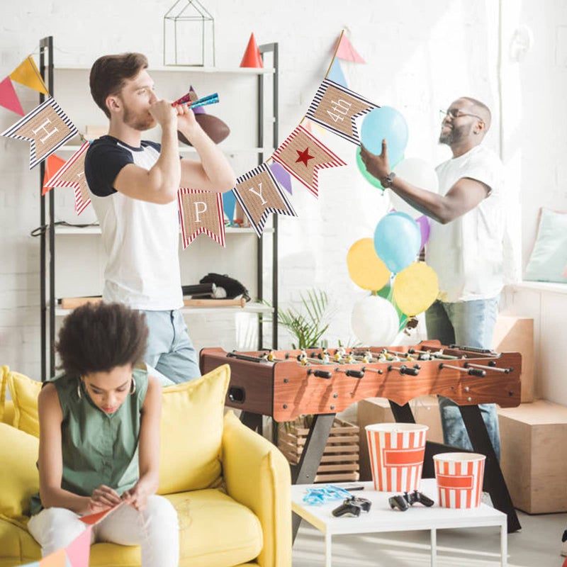 GOER Happy 4th of July Banner No DIY Required Natural Burlap and Cotton Independence Day Decorations Fourth of July Party Supplies Total Length 86.6 Inch - Image 3