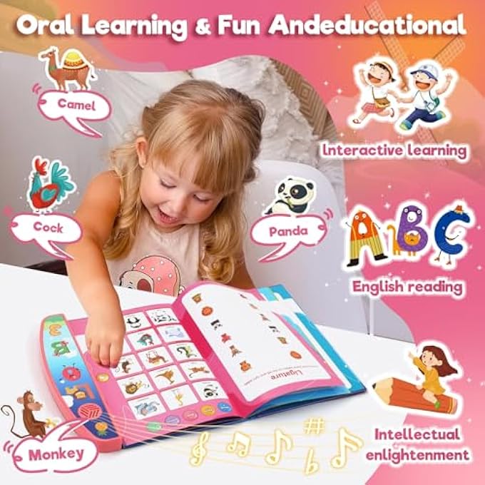 TODDLER LEARNING TOYS FOR KIDS, INTERACTIVE SENSORY BUSY BOOK WITH ALPHABET, NUMBERS, SONGS, EARLY LEARNING ACTIVITIES, FINE MOTOR SKILLS DEVELOPMENT, QUIET EDUCATIONAL GIFT FOR PRESCHOOL KIDS(PINK) - Image 3