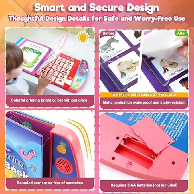 TODDLER LEARNING TOYS FOR KIDS, INTERACTIVE SENSORY BUSY BOOK WITH ALPHABET, NUMBERS, SONGS, EARLY LEARNING ACTIVITIES, FINE MOTOR SKILLS DEVELOPMENT, QUIET EDUCATIONAL GIFT FOR PRESCHOOL KIDS(PINK) - Image 2