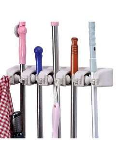 erorex Broom Mop Holder Multipurpose Wall Mounted Organizer Ideal Broom Hanger Solution For Kitchen Warehouse Storage Room 5 Position With 6 Hooks Large  - Image 2