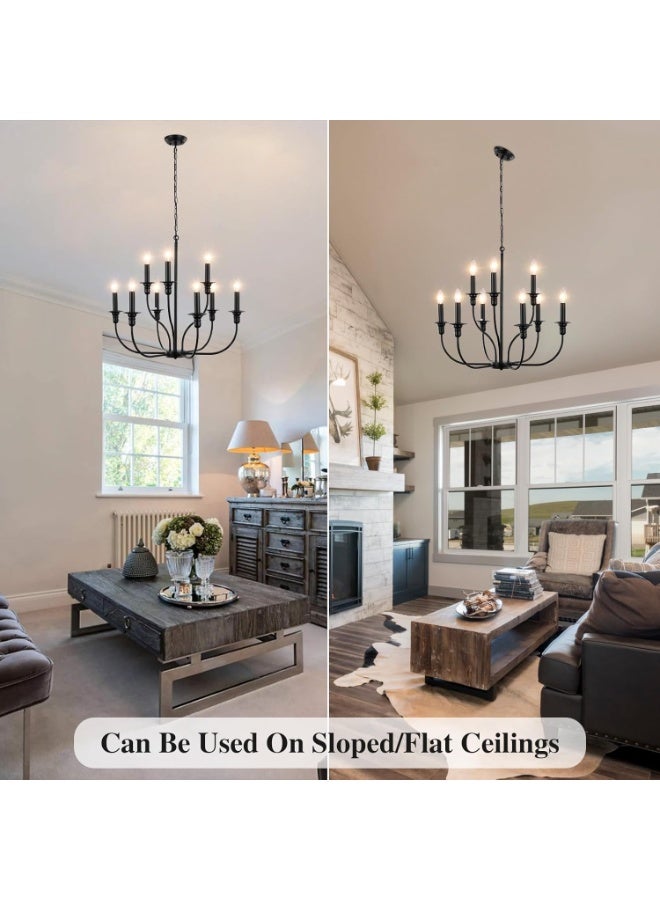 VUCATIN 9-Light Matte Black Farmhouse Chandelier for Dining Room Light Fixture Hanging Industrial Candle Pendant Light Rustic Chandelier for Living Room Foyer Bedroom Kitchen Island Lighting Bulb not Included (M50) - Image 2
