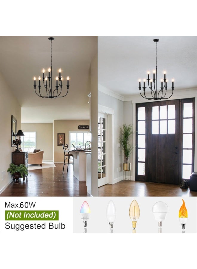 VUCATIN 9-Light Matte Black Farmhouse Chandelier for Dining Room Light Fixture Hanging Industrial Candle Pendant Light Rustic Chandelier for Living Room Foyer Bedroom Kitchen Island Lighting Bulb not Included (M50) - Image 5