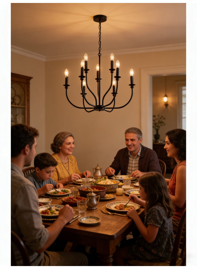 VUCATIN 9-Light Matte Black Farmhouse Chandelier for Dining Room Light Fixture Hanging Industrial Candle Pendant Light Rustic Chandelier for Living Room Foyer Bedroom Kitchen Island Lighting Bulb not Included (M50) - Image 4