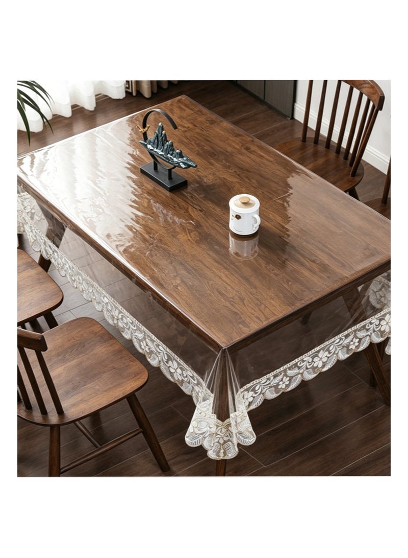 EZdenK 130*180cm Clear Plastic Rectangle Tablecloth Vinyl Waterproof Table Cloth Embroidered Lace Edge Transparent Table Cover for Dining Kitchen Outdoor Table - Image 5