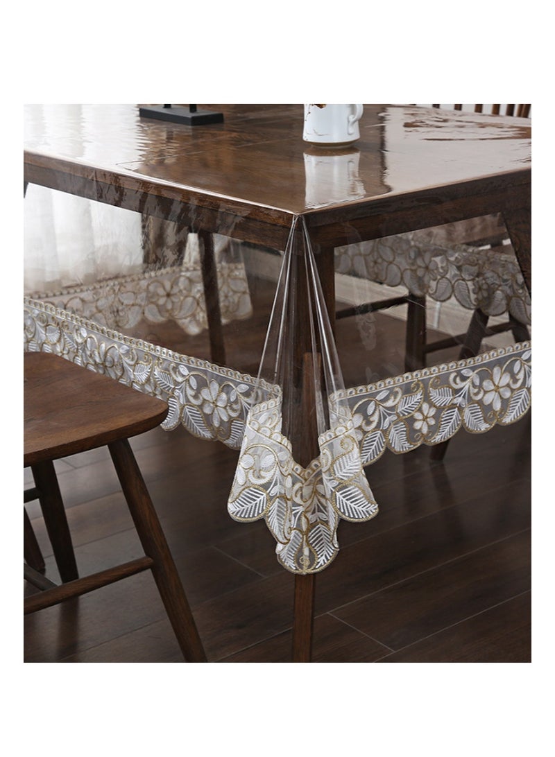 EZdenK 130*180cm Clear Plastic Rectangle Tablecloth Vinyl Waterproof Table Cloth Embroidered Lace Edge Transparent Table Cover for Dining Kitchen Outdoor Table - Image 3