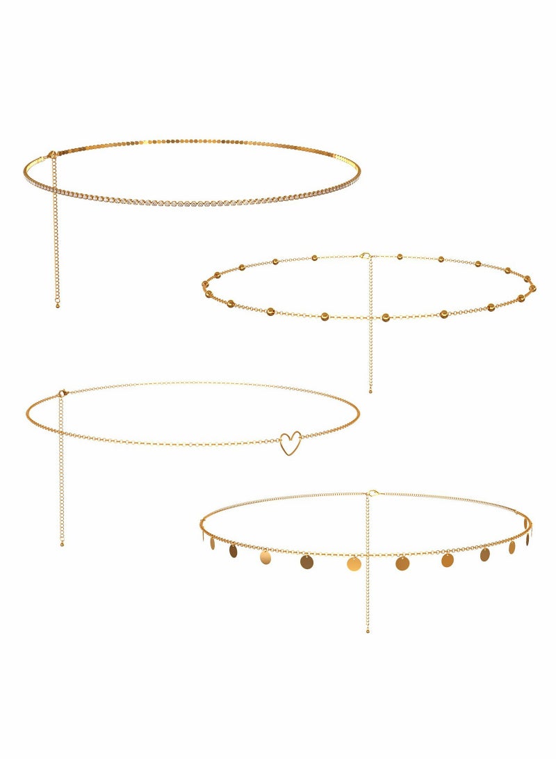 SYOSI سلسلة خصر معدنية للنساء والفتيات، حزام ربط الجسم قابل للتعديل، مجوهرات البطن الأنيقة، 4 قطع فساتين جينز للشاطئ الصيفية - Image 1