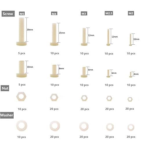 Hotusi M2 M2.5 M3 M4 M5 (Total 270pcs) Nylon Screw/Nut/Washer Assortment Kit Come with Plastic Box - Image 3
